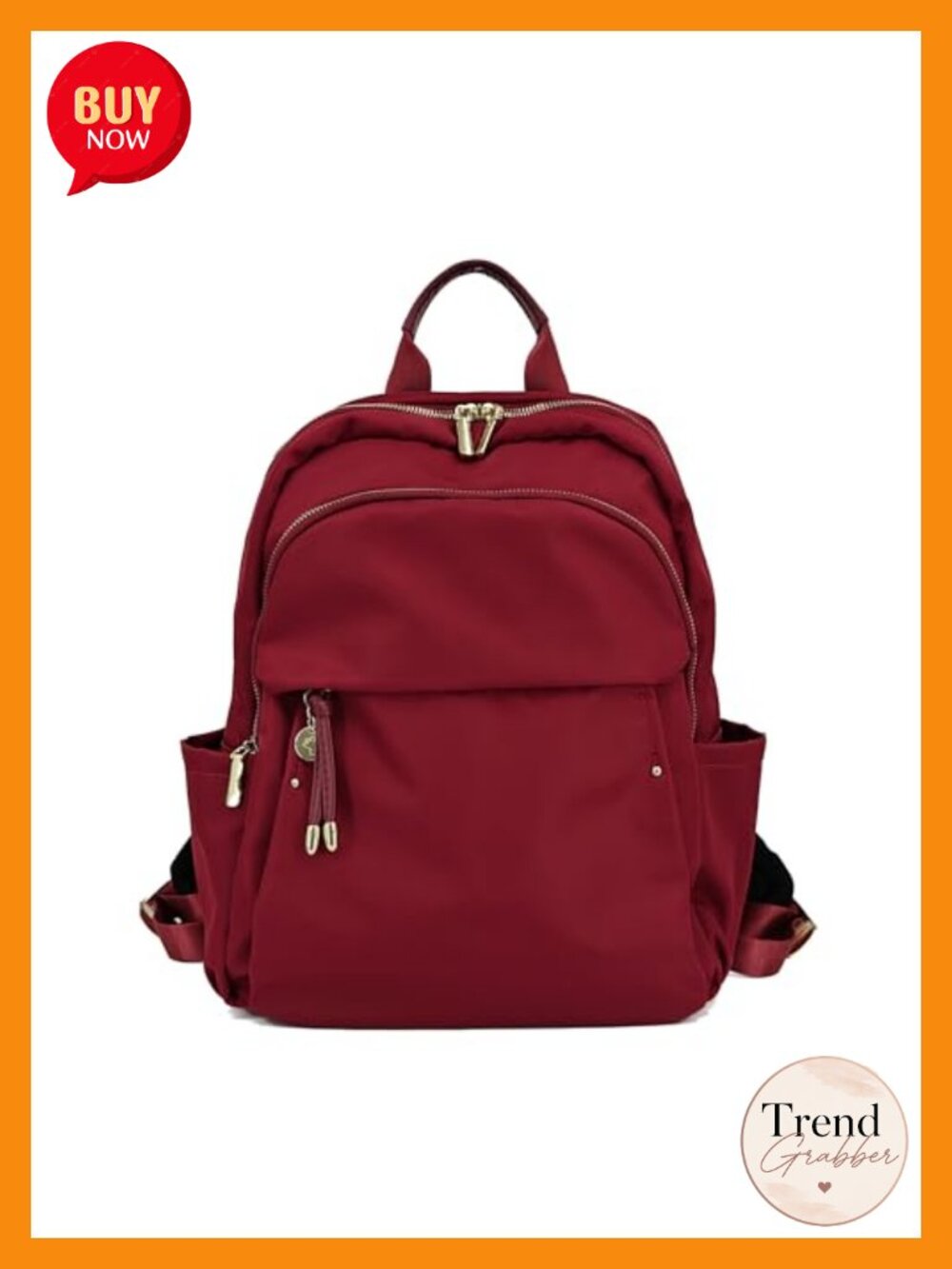 Women's Nylon Backpack Purse Gold Hardware Laptop Daypack